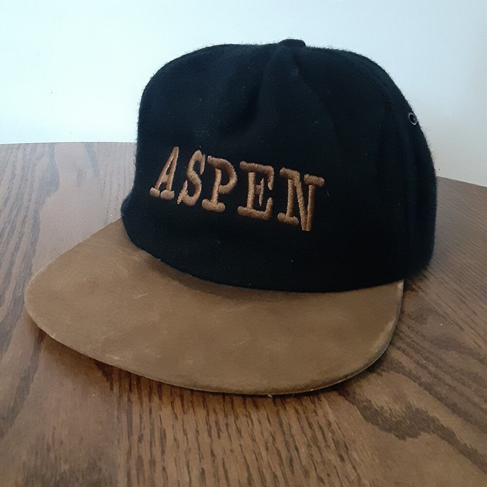 Vtg Aspen Colorado Wool Hat Cap Black Brown Strapback